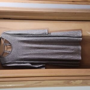 Silver long sleeve dress with cutout on back.